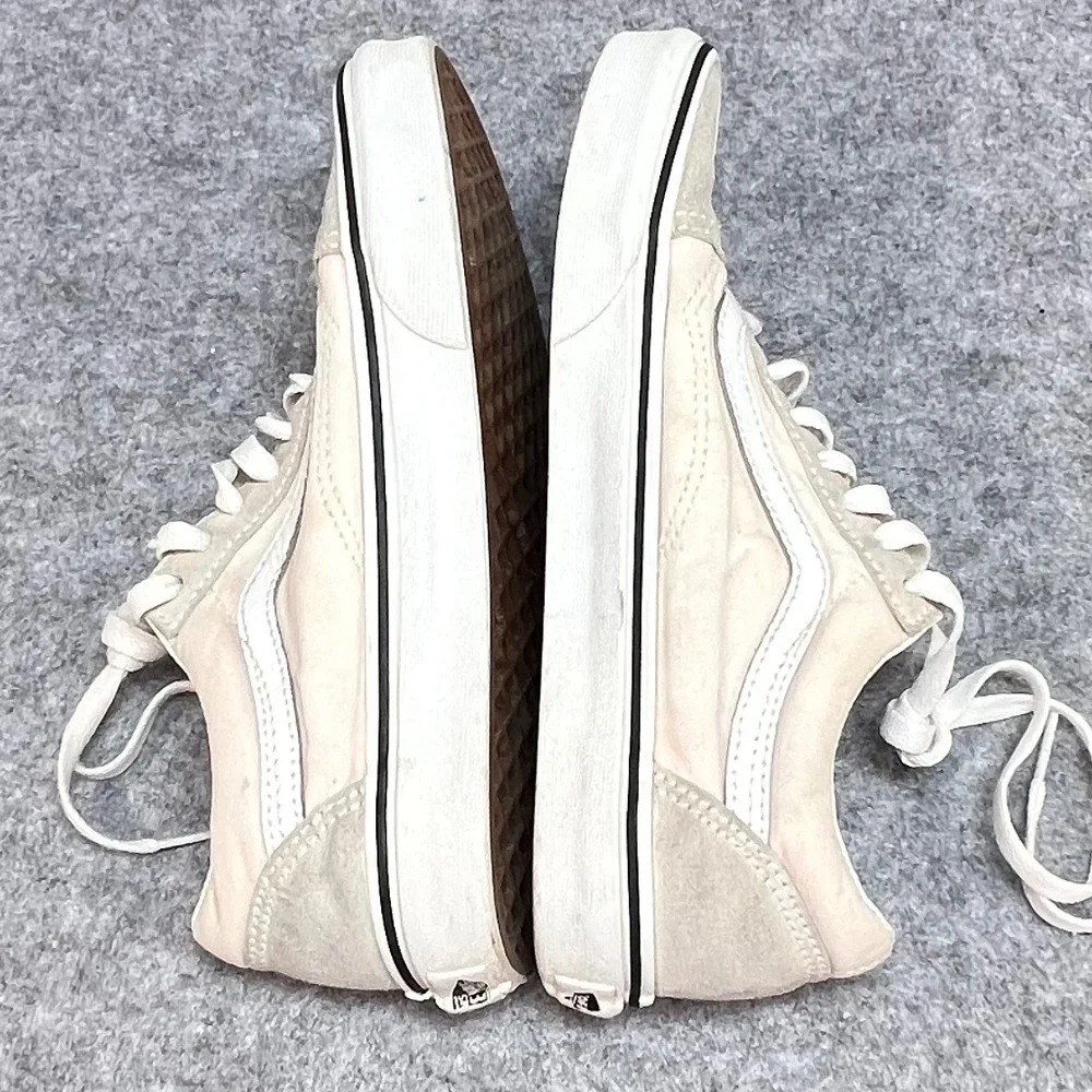 Vans Old Skool‎ Low Top Sneakers Cream Tan Suede Canvas Retro Men 5.5 Women 7